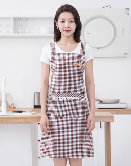 纯棉家用围裙高档小清新厨房做饭透气背带时尚围腰棉布防污工作服