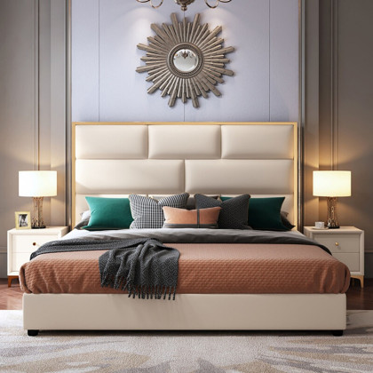 美式轻奢床18m实木软包双人床床主卧后现代15米带储物高箱婚床