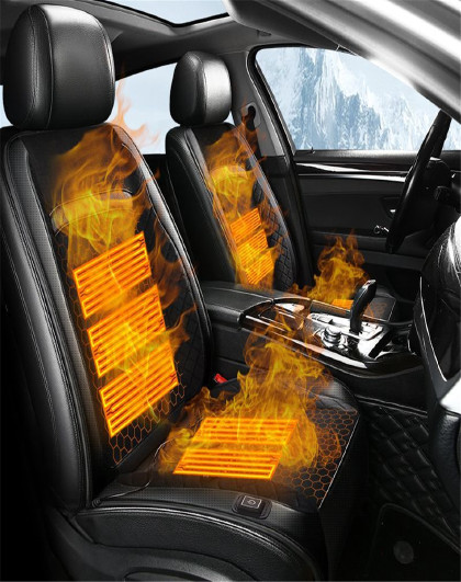 汽车坐垫冬季石墨烯座椅加热垫12/24v带靠背保暖短绒座垫车载用品