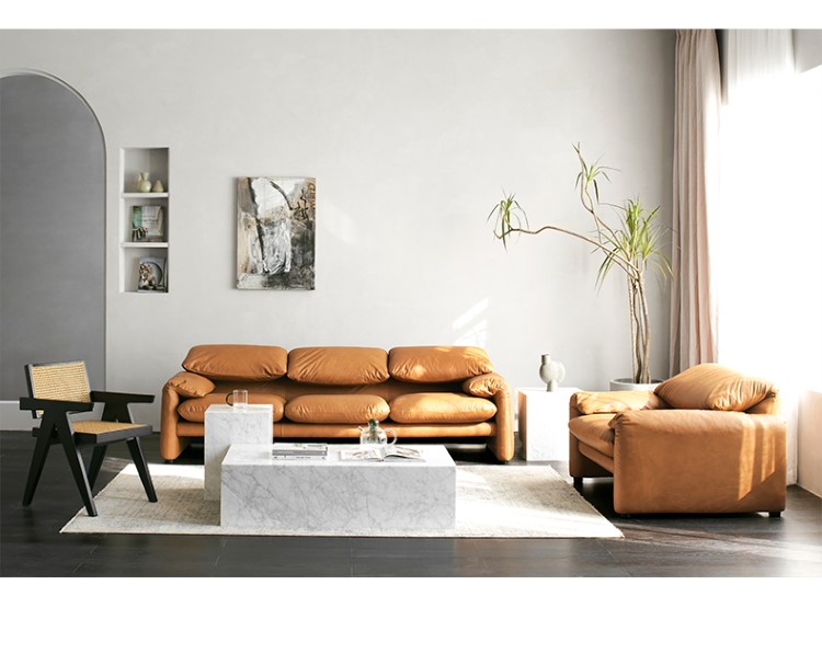 真皮沙发复古油蜡意大利cassina意式极简小户型直排三人位