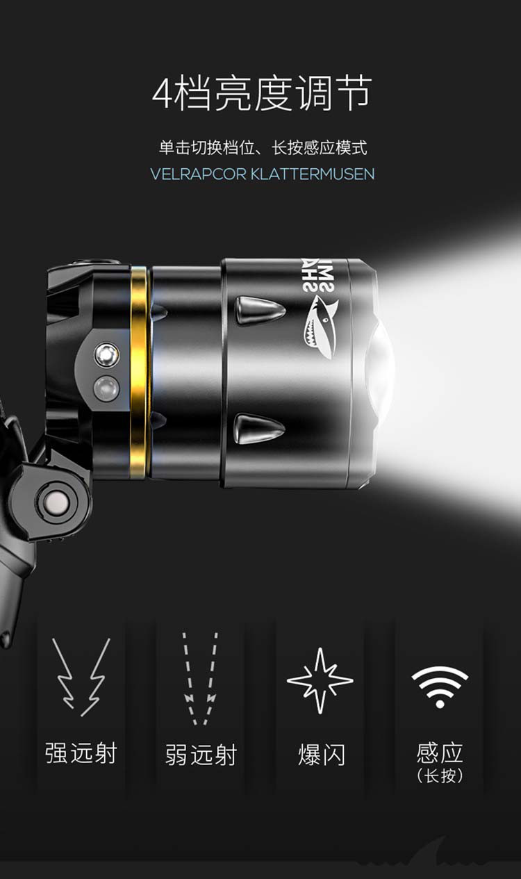 户外充电感应头灯强光远射钓鱼专用头戴灯高亮聚光防水头戴电筒