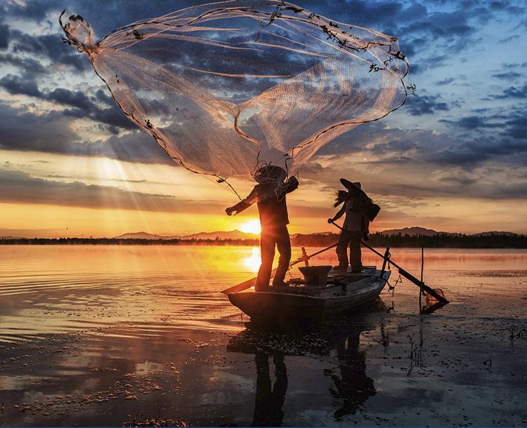 撒网手抛网飞盘式抛网手撒鱼网捕鱼自动易抛网旋网工具