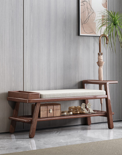 新中式实木可坐式换鞋凳紫金檀木家用门口入户坐凳一体软包穿鞋凳