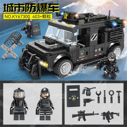 开智67297特警回力跑车兼容乐高儿童拼装积木3岁以上男孩玩具