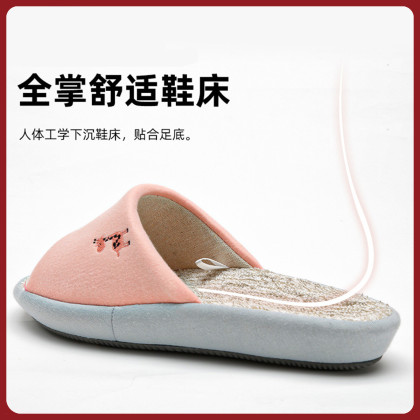 日式纯色静音家居防滑竹纤维透气男女情侣亚麻布艺盆底拖鞋