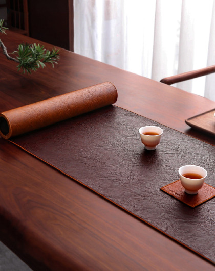 皮革茶席防水桌旗新中式禅意茶旗轻奢桌布茶台桌垫茶桌垫布