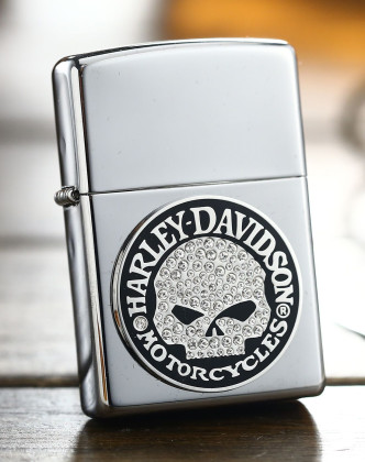 zippo哈雷骷髅标镜面贴章常规机