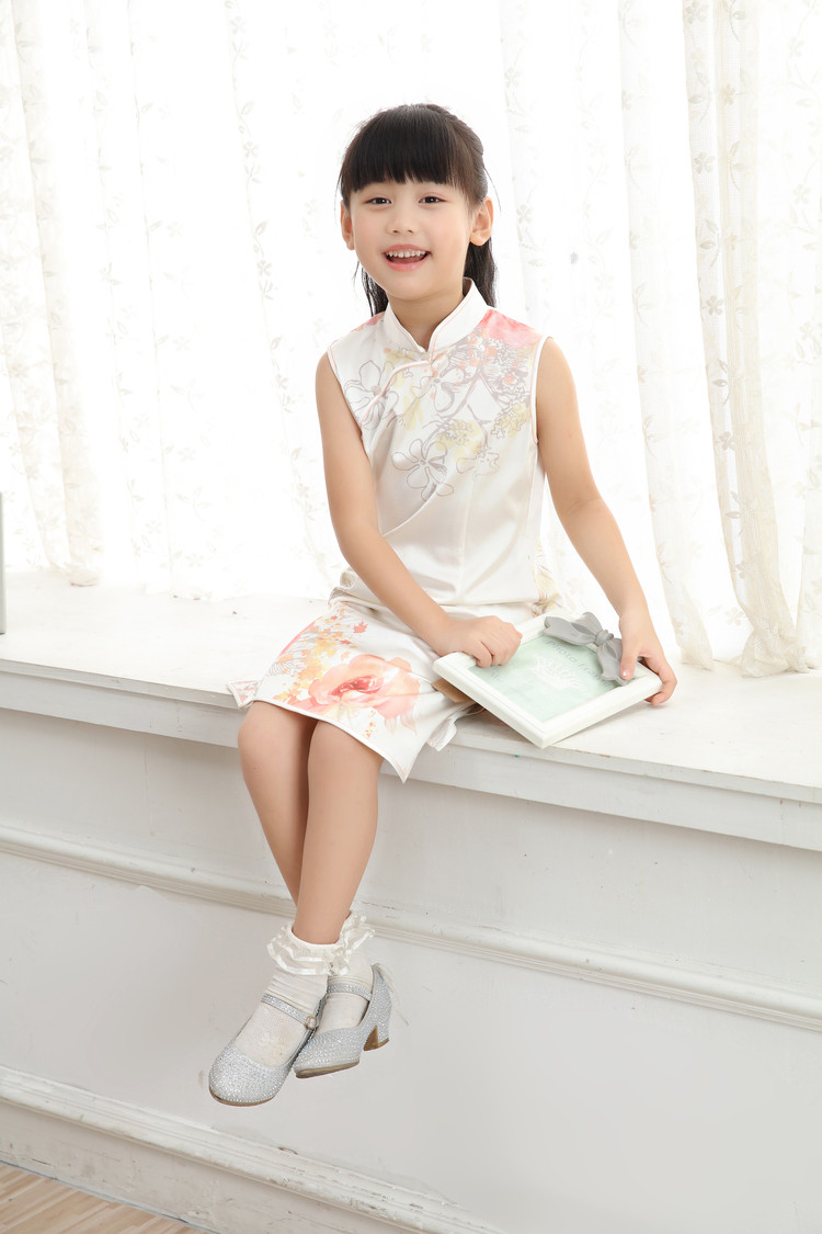 儿童印花真丝裙旗袍