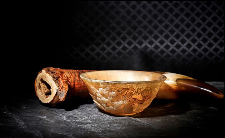 外蒙古天然羊角雕刻艺术品碗