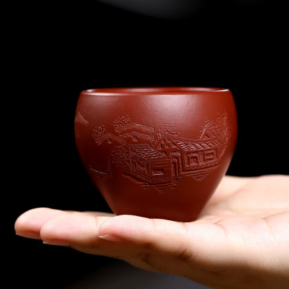 紫砂艺人乔辰80cc原矿大红袍忆江南宜兴紫砂杯品茗杯主人杯