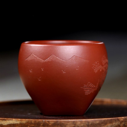 紫砂艺人乔辰80cc原矿大红袍忆江南宜兴紫砂杯品茗杯主人杯