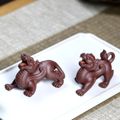 紫砂艺人乔辰宜兴原矿紫砂泥对貔貅茶宠摆件功夫茶道配件把玩件