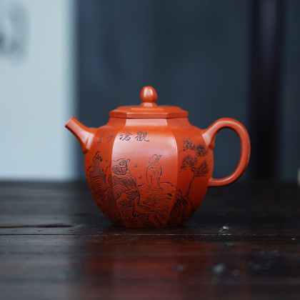 六方宫灯-国工杨志琴160cc原矿朱泥全手工紫砂壶泡茶壶功夫茶具