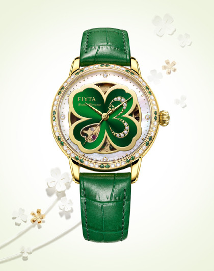 【限量套装】精致典雅时尚四叶草盘面机械女表防水女士手表
