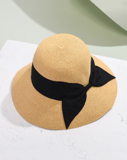帽子时尚拼色细钩针女款遮阳帽可折叠防紫外线草帽