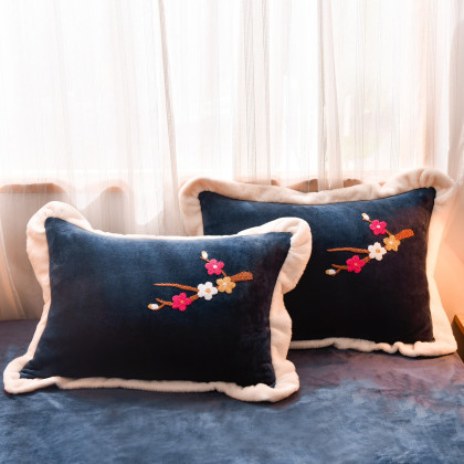 加厚保暖法兰绒四件套时尚宽边包边精美毛巾绣床上套件四件套