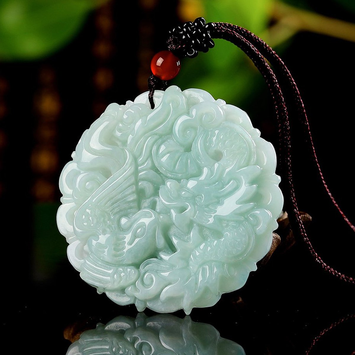 七夕礼物uve冰糯水润龙凤圆牌天然a货翡翠玉挂件玉吊坠