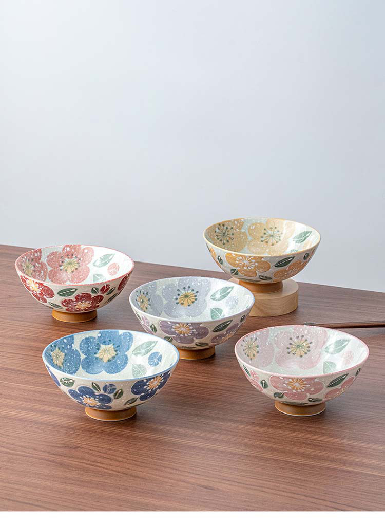 日式进口釉下彩梅花米饭碗小碗大碗家用陶瓷高颜值餐具套装组合