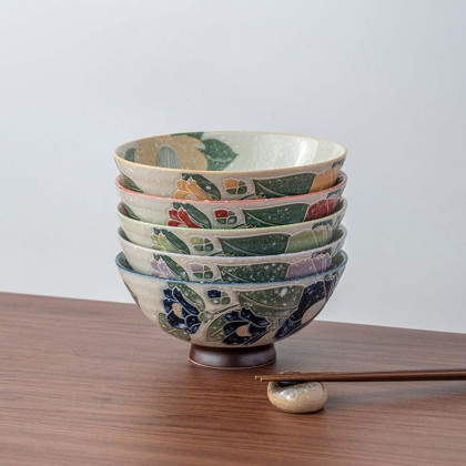 日式进口釉下彩梅花米饭碗小碗大碗家用陶瓷高颜值餐具套装组合