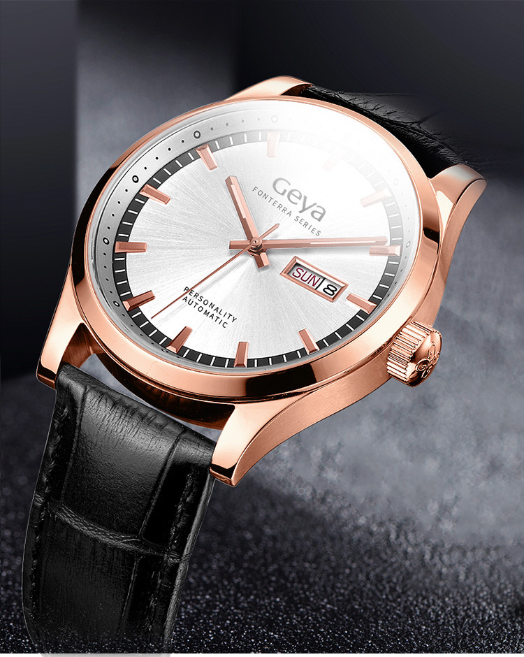 geya经典手表商务经典复古表盘钢带皮带全自动防水机械男表