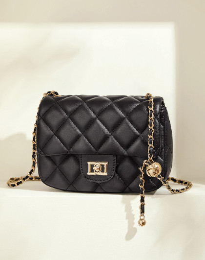 包包女2024款小金球链条小方包菱格包单肩包牛皮斜挎包女包