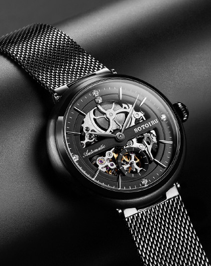 sotoiru圣缇斯ot手表个性镂空自动机械表男女腕表炫酷皮带情侣表