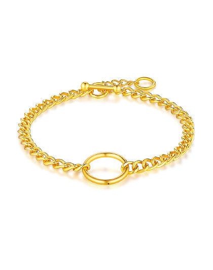 六福珠宝几何圆环链条黄金足金手链含延长链定价