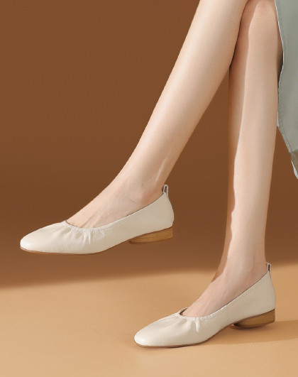 2024春细腻羊皮简约女鞋浅口圆头低跟皮鞋通勤休闲奶奶鞋