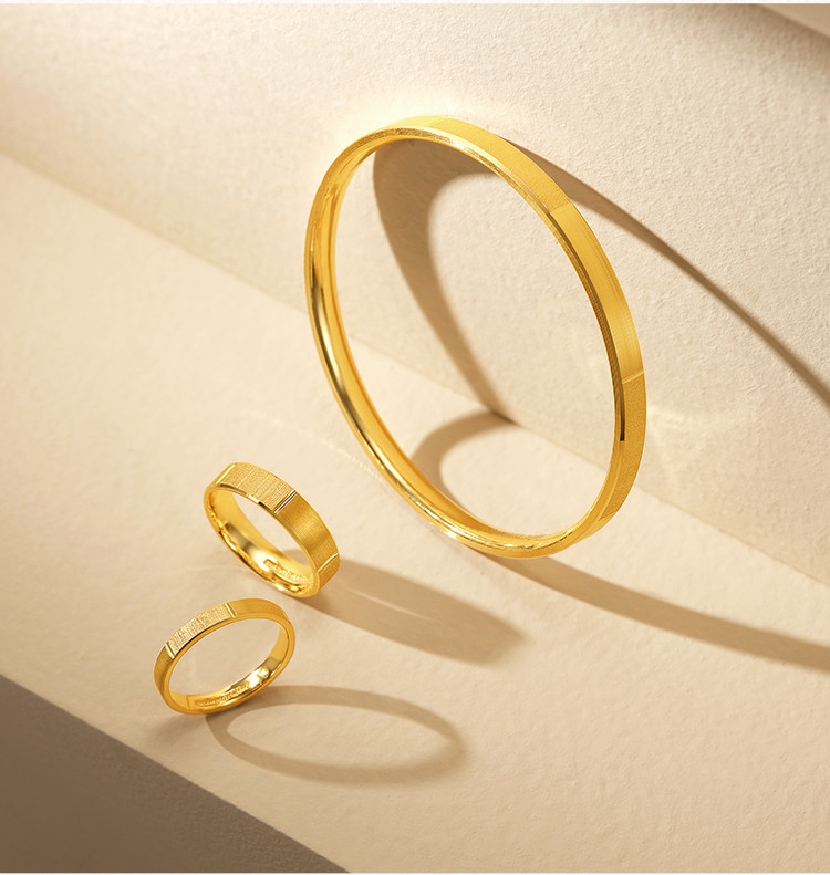 【七夕礼物】足金999.9黄金戒指拉丝素圈情侣对戒单只