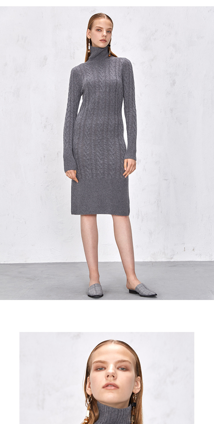 思诺芙德连衣裙女秋冬纯羊绒长裙高领加厚套头长裙长款毛衣针织裙