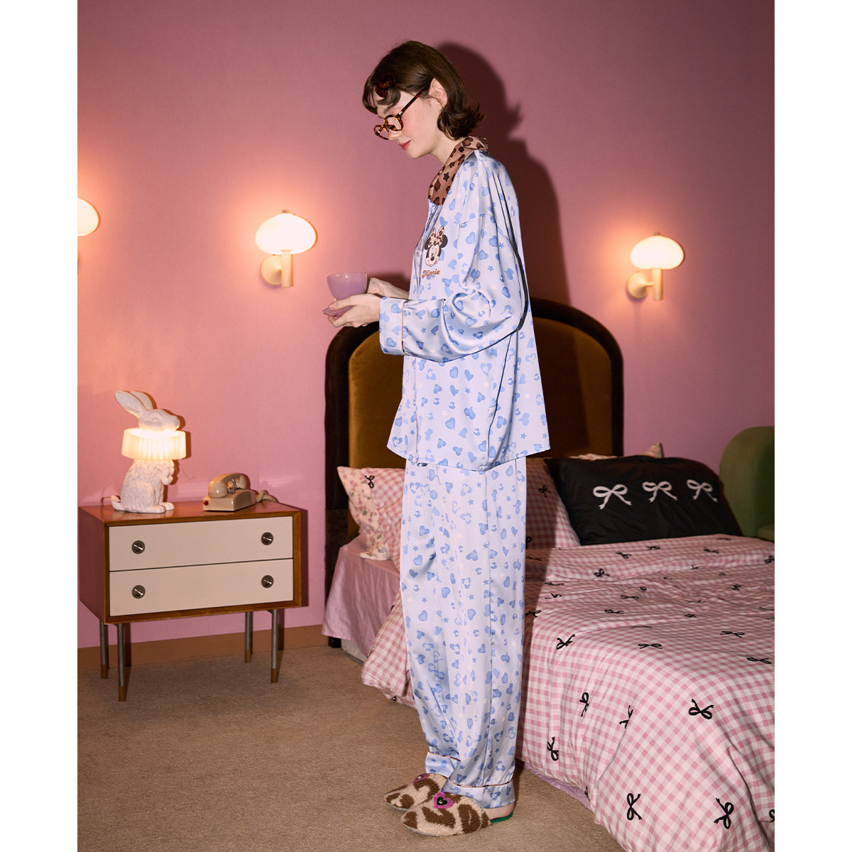 【米奇系列】高品质睡衣女春秋长袖豹纹款满印可外穿居家服套装