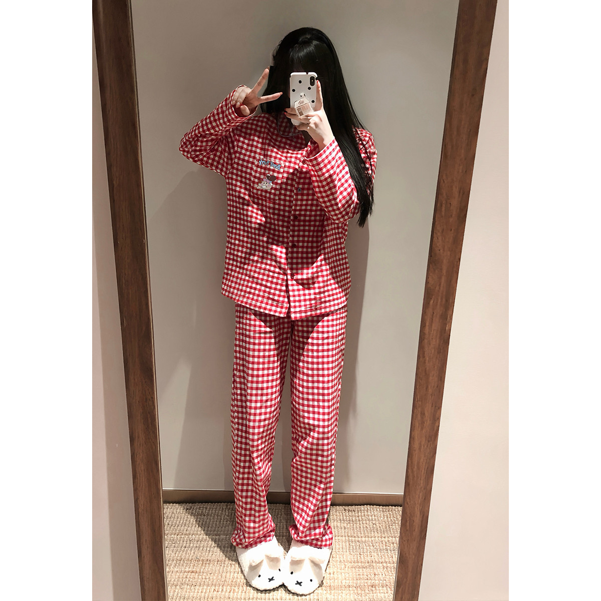 【双面磨毛梭织】本命年睡衣女秋冬100%纯棉红色家居服套装