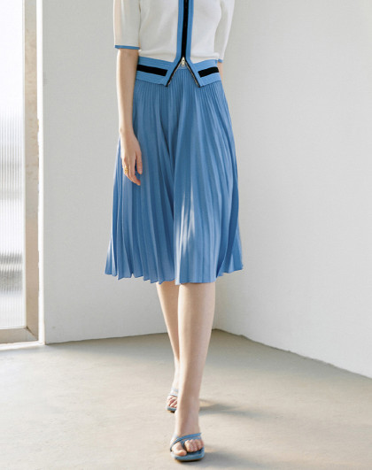 缎面百褶半身裙女春款高腰显瘦风琴褶中长裙子