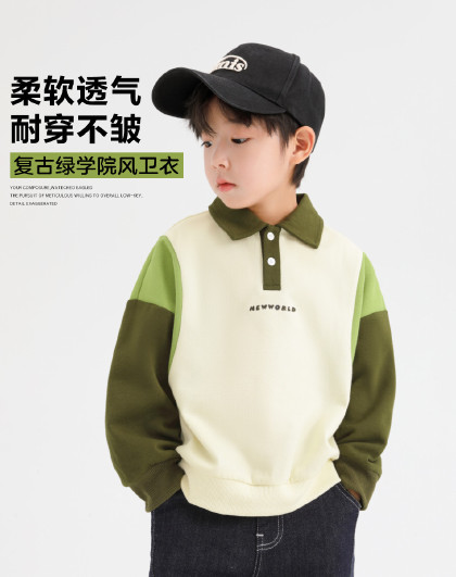 学院风大口袋男童卫衣春秋小童连帽上衣棉质舒适休闲卫衣安踏童装