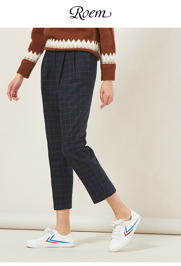 【热销推荐】春季新品格纹长裤高腰哈伦休闲裤女小脚裤