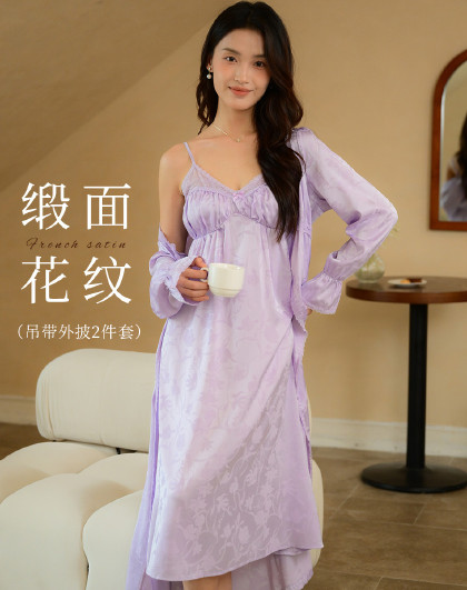 【七夕礼物】性感v领吊带睡裙100%桑蚕丝家居服真丝睡衣女
