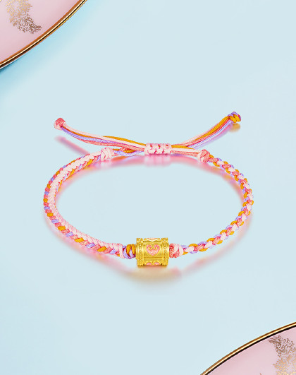 小福龙黄金手绳串珠足金手链转运珠5d硬金珐琅礼物女可爱