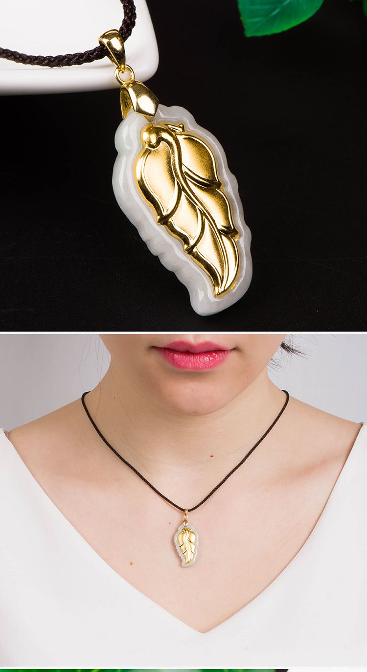 紫气东来 天然足金镶翡翠金枝玉叶吊坠