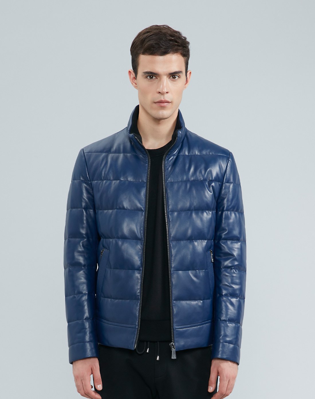 杰克斯男装冬季时尚百搭休闲立领羊皮羽保暖绒男士皮衣男士皮草