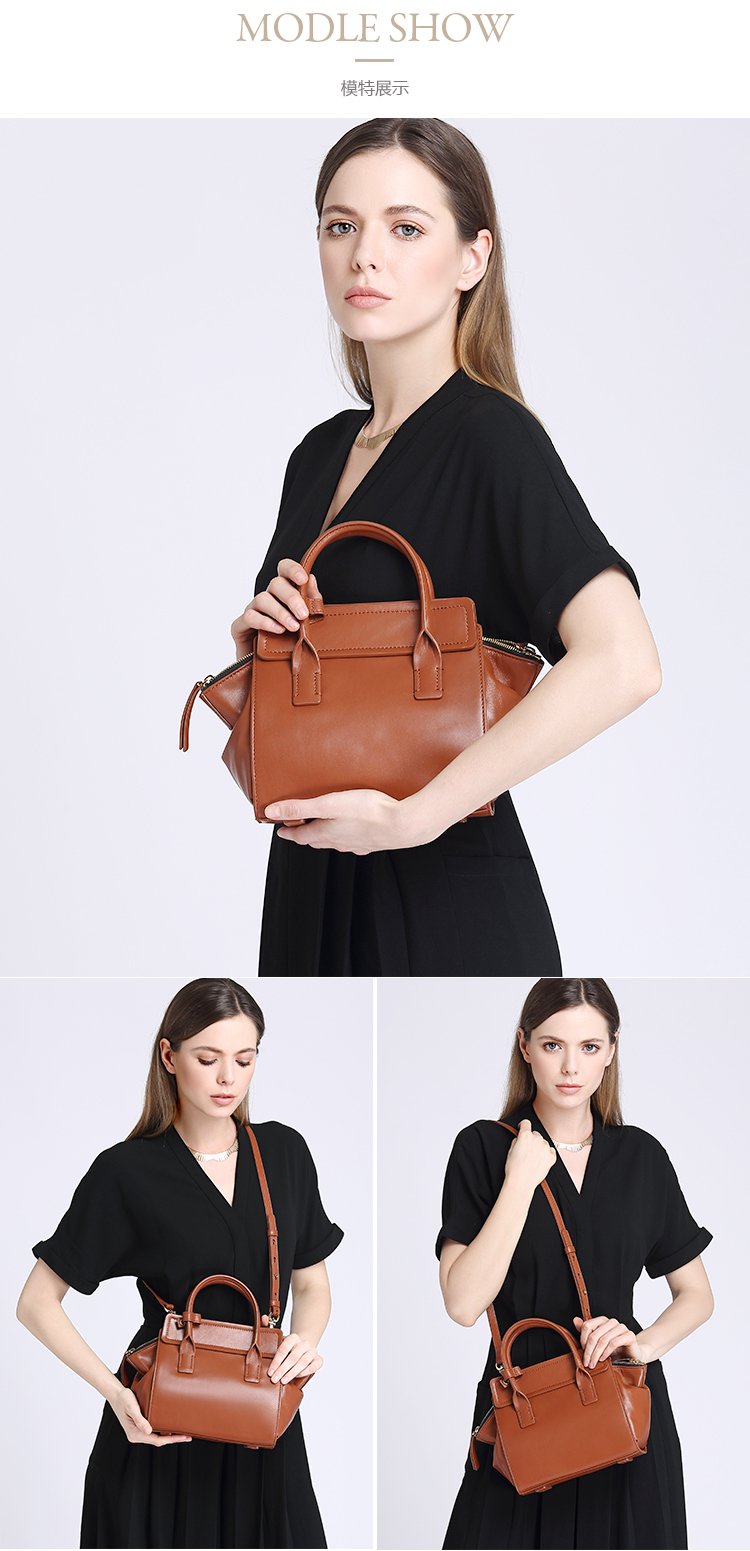 新款牛皮革飞翼手提包横款方形女包
