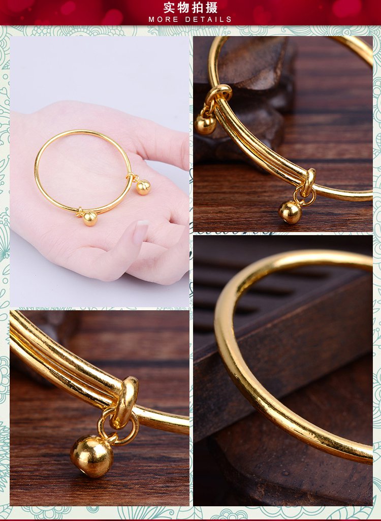 足金黄金手镯光板铃铛童镯约111克