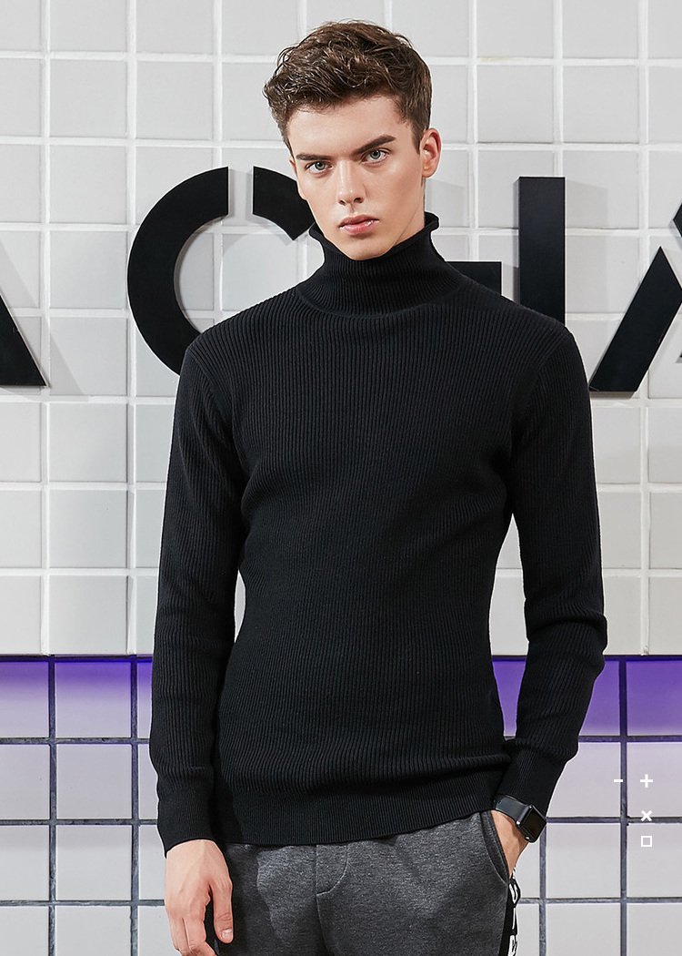 修身高领长袖男士毛衣
