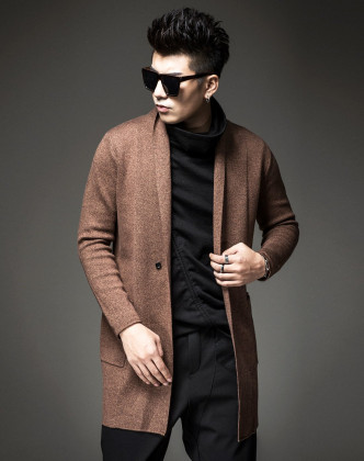 春秋男士纯色和尚领潮流毛衣开衫针织衫