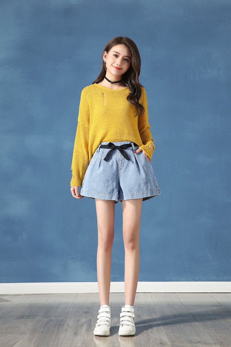 a字女生牛仔短裤女夏2018新款潮高腰韩版宽松浅色阔腿矮个子热裤