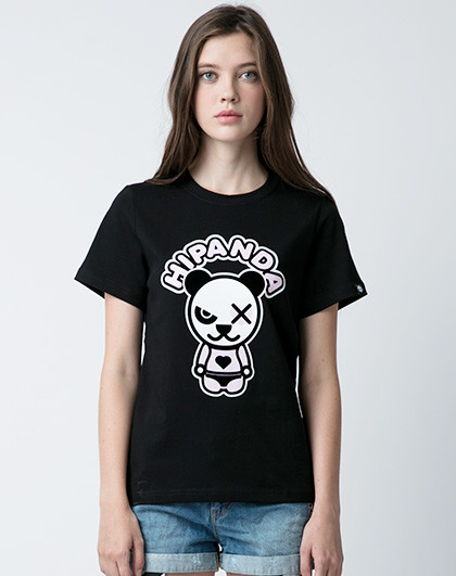 hipanda 你好熊猫 设计潮牌 女款 熊猫植绒t恤