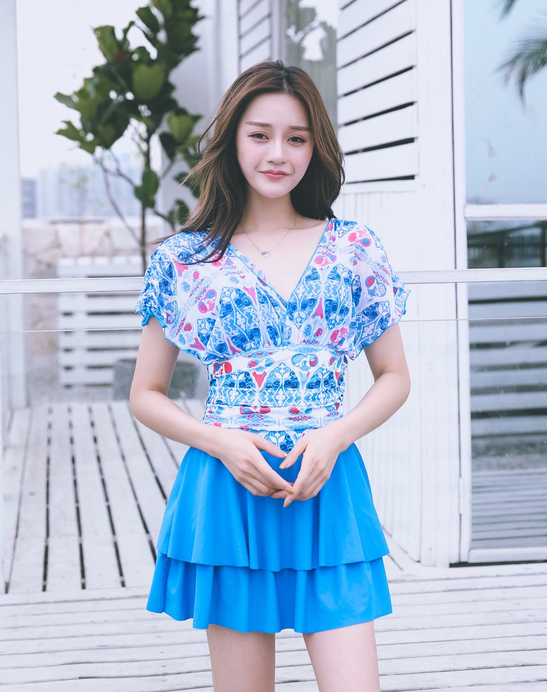 专柜同款双层裙摆设计加肥加大连体裙式女款泳衣女