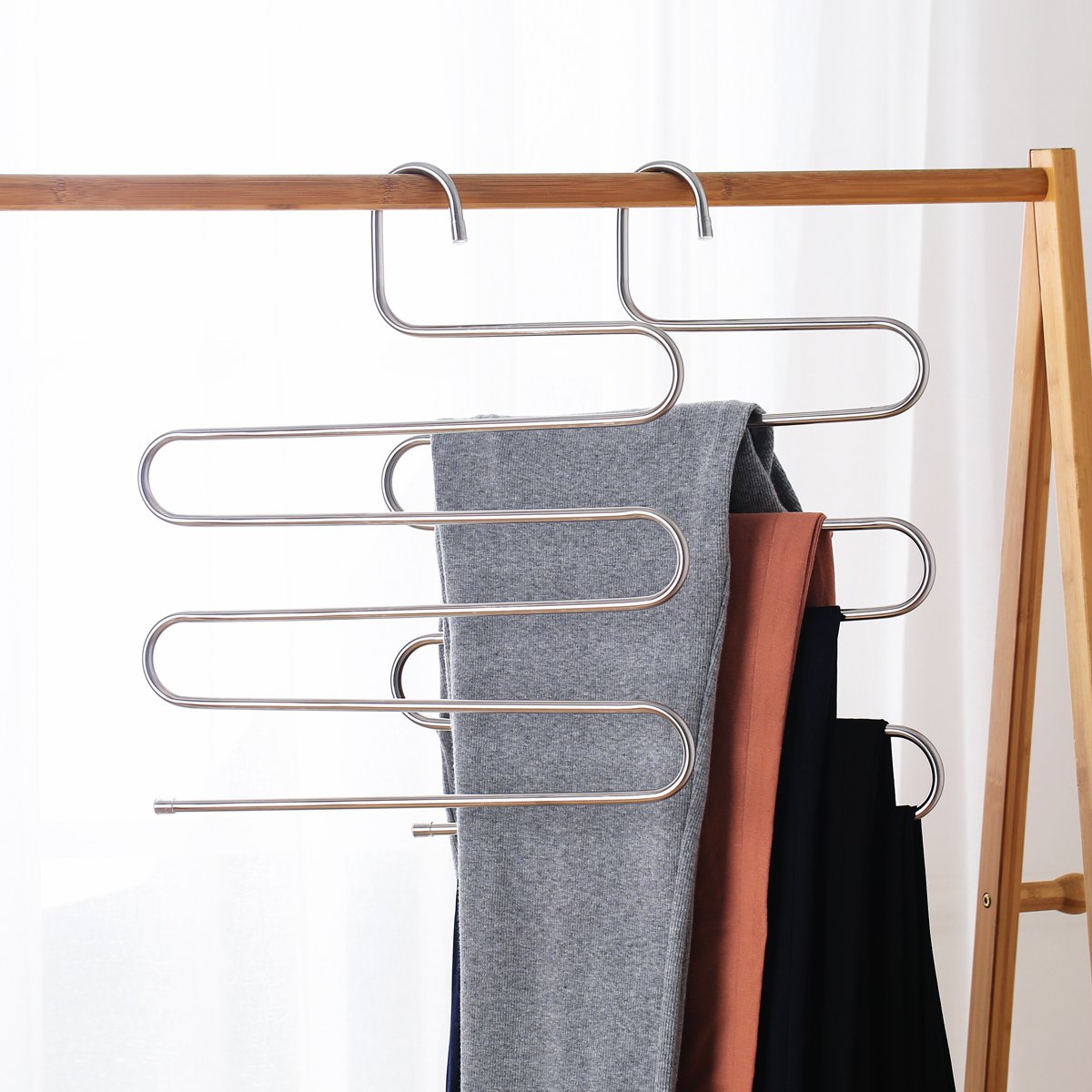 不锈钢s型多功能裤架裤子收纳晾衣架2只装
