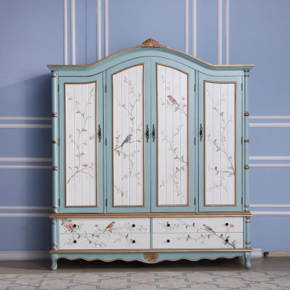 rococo洛可可波浪撞色四开门衣柜彩绘四抽四门衣橱
