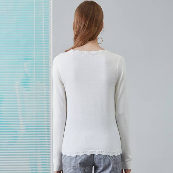 熙世界2018秋装新款慵懒风毛衣镂空圆领长袖