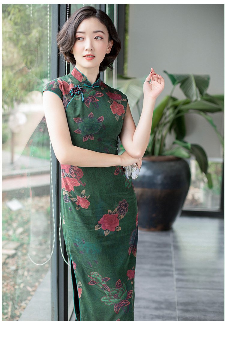 絮儿2019新款女夏季无袖中长款老上海旗袍改良版修身连衣裙